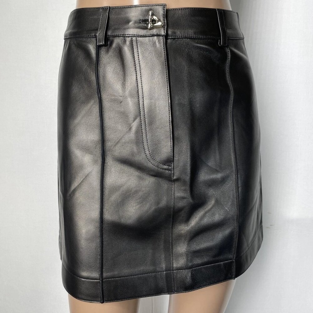 Aeron Womens Mini Skirt Rudens Leather Goldtone Button Seamlines